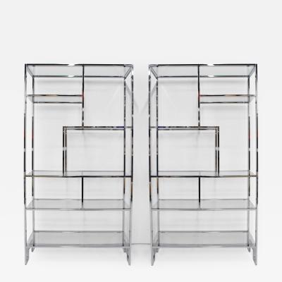  Design Institute America DIA Pair of Chrome Glass Etageres by Design Institute of America