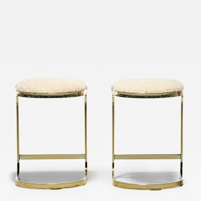  Design Institute America DIA Set of 3 Design Institute of America Brass Stools in Ivory White Boucl c 1980