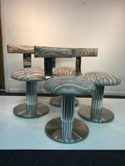  Design Institute America Rare and Exceptional Set of Four Chrome Bar Stools or Side Chairs by DIA