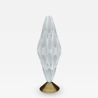  Design Line Mid Century Modern Tubular Table Sculpture Lamp in Brass White After Rougier