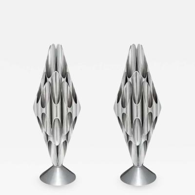  Design Line Pair of Hollywood Regency Space Age Accent Table Sculpture Lamps in Chrome