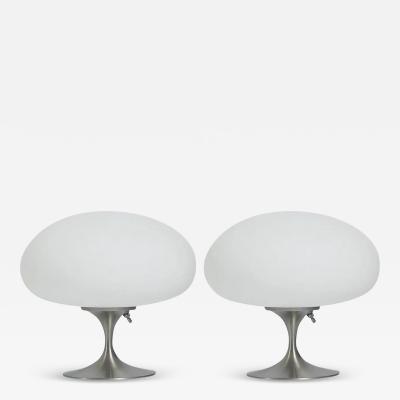  Design Line Pair of Mid Century Tulip Stemlite Lamps by Design Line in Nickel White Glass
