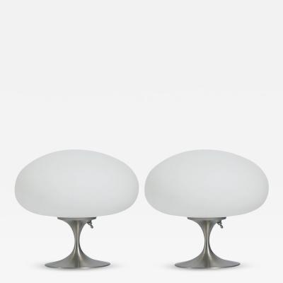  Design Line Pair of Mid Century Tulip Stemlite Lamps by Designline in Nickel White Glass