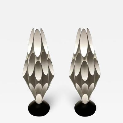  Design Line Pair of Space Age Post Modern Table Lamps in Black White After Rougier