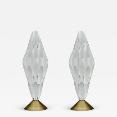  Design Line Pair of Space Age Post Modern Table Lamps in Gold White after Rougier