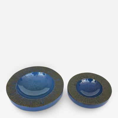 Design Technics Set of 2 Lee Rosen Cerulean Blue Ceramic Low Bowl for Design Technics