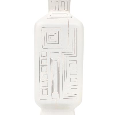  Design Technics Tall Architectural Table Lamp Ceramic Incised Abstract Geometric