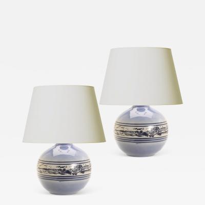  Designhuset Pair of Table Lamps with Cityscape Ornaments by Carl Harry Stalhane