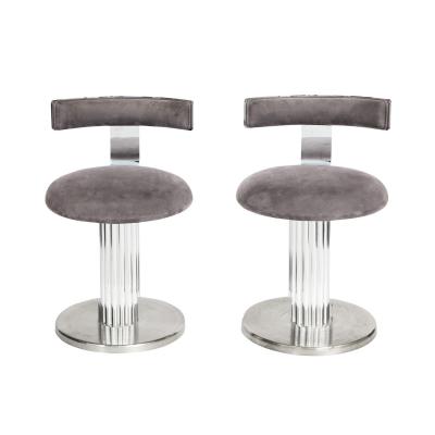  Designs for Leisure Ltd Design For Leisure Pair of Bar Stools in Chrome and Gray Ultrasuede 1970s