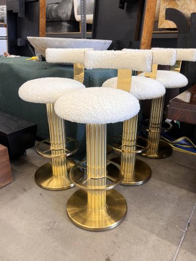 Designs for Leisure Ltd Designs For Leisure set of 4 Brass Barstools Ivory Boucle Signed 1987