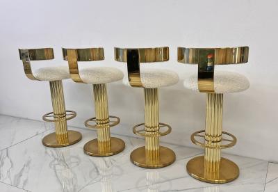Designs for Leisure Ltd Designs For Leisure set of 4 Brass Barstools Ivory Boucle Signed 1987