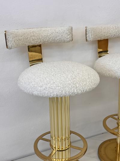 Designs for Leisure Ltd Designs For Leisure set of 4 Brass Barstools Ivory Boucle Signed 1987