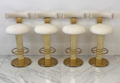 Designs for Leisure Ltd Designs For Leisure set of 4 Brass Barstools Ivory Boucle Signed 1987