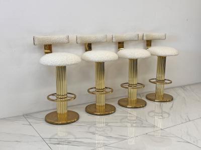 Designs for Leisure Ltd Designs For Leisure set of 4 Brass Barstools Ivory Boucle Signed 1987