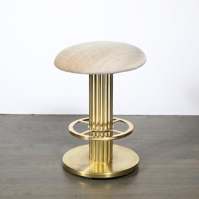  Designs for Leisure Ltd Mid Century Designed for Leisure Fluted Cream Upholstered Brass Counter Stool