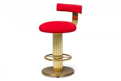  Designs for Leisure Ltd Pair of Designs for Leisure Fluted Column Red Upholstered Swivel Bar Stools