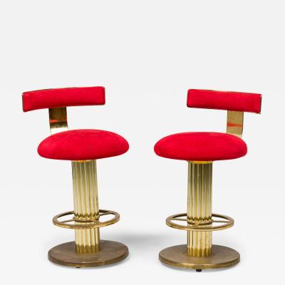  Designs for Leisure Ltd Pair of Designs for Leisure Fluted Column Red Upholstered Swivel Bar Stools