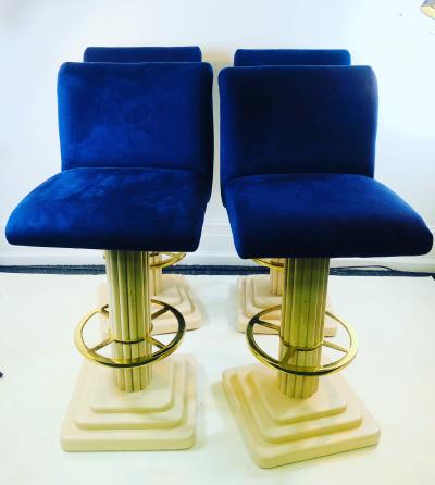  Designs for Leisure Ltd SET OF FOUR MODERN COLUMN AND BRASS BAR STOOLS