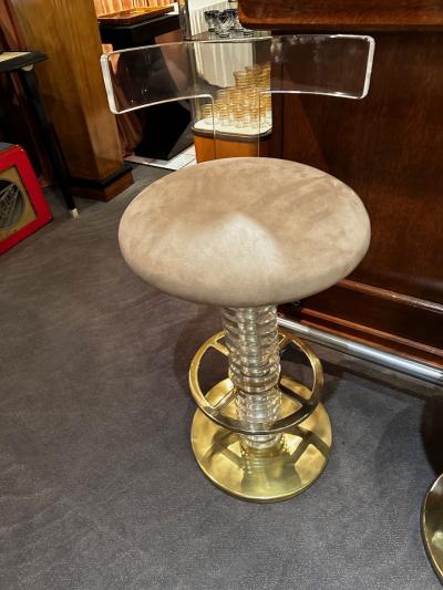  Designs for Leisure Ltd Vintage Bar Stools Lucite and Brass Art Deco Mid Century Style