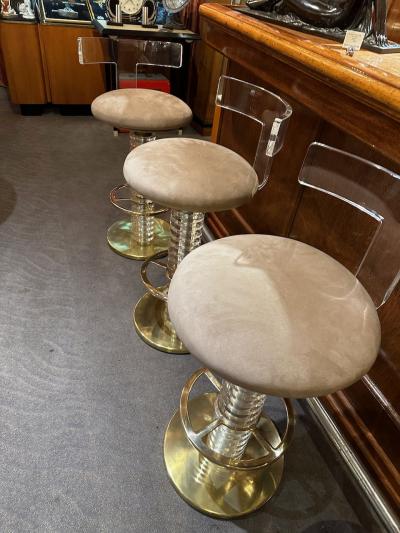  Designs for Leisure Ltd Vintage Bar Stools Lucite and Brass Art Deco Mid Century Style