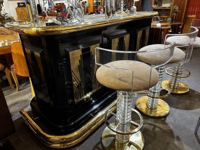  Designs for Leisure Ltd Vintage Bar Stools Lucite and Brass Art Deco Mid Century Style