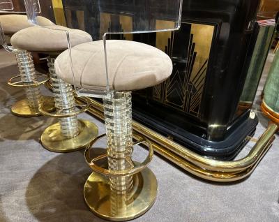  Designs for Leisure Ltd Vintage Bar Stools Lucite and Brass Art Deco Mid Century Style