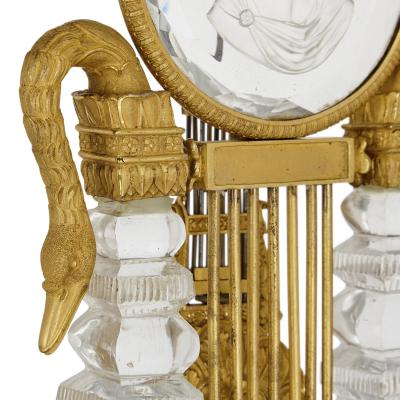  Desprez Restauration gilt bronze mounted crystal lyre mantel clock
