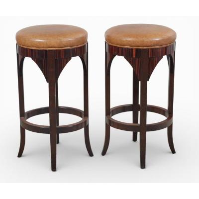  Dessin Fournir Companies Pair of Dessin Fournir Macassar Ebony Leather Jansen Bar Counter Stools