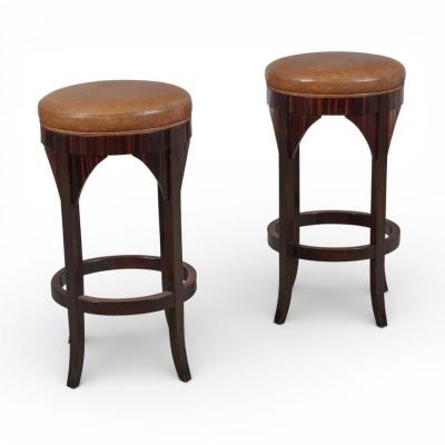 Dessin Fournir Companies Pair of Dessin Fournir Macassar Ebony Leather Jansen Bar Counter Stools
