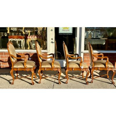  Dessin Fournir Companies Set of 18th C Style Therien Studio Workshops Venetian Walnut Dining Arm Chairs