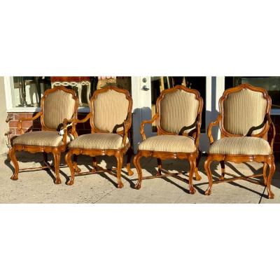  Dessin Fournir Companies Set of 18th C Style Therien Studio Workshops Venetian Walnut Dining Arm Chairs