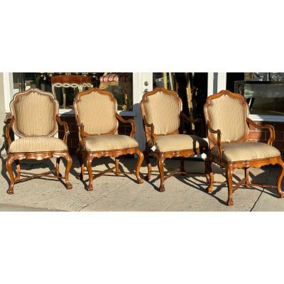  Dessin Fournir Companies Set of 18th C Style Therien Studio Workshops Venetian Walnut Dining Arm Chairs