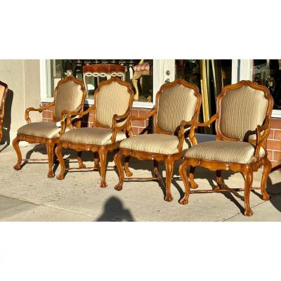  Dessin Fournir Companies Set of 18th C Style Therien Studio Workshops Venetian Walnut Dining Arm Chairs