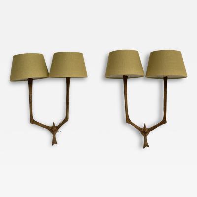  Diego Giacometti 1970s pair of bronze sconces in the Style of Diego Giacometti