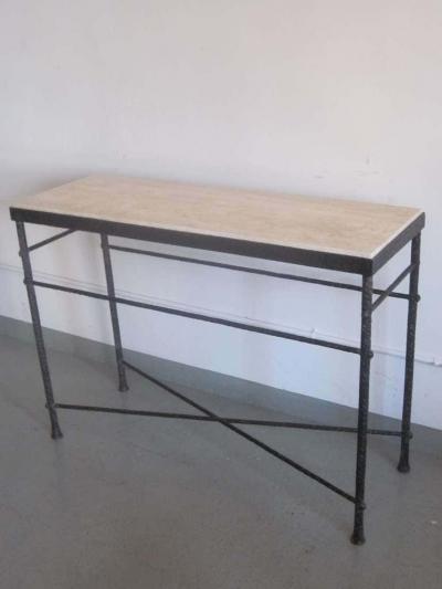  Diego Giacometti French Mid Century Modern Style Hand Hammered Iron Console Manner of Giacometti