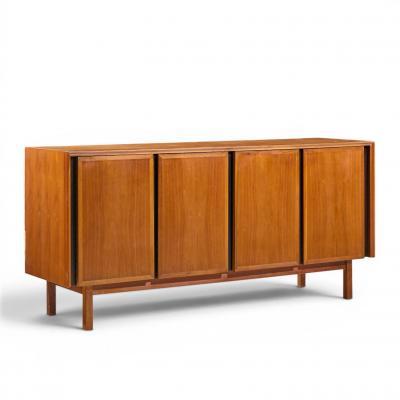  Dillingham Dillingham Mid Century Walnut and Cane Sideboard Credenza and Hutch