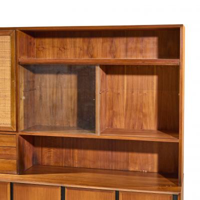  Dillingham Dillingham Mid Century Walnut and Cane Sideboard Credenza and Hutch
