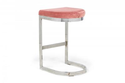  Dillingham Manufacturing Company Pair of Dillingham Horseshoe Cantilevered Rose Velour Counter Stools