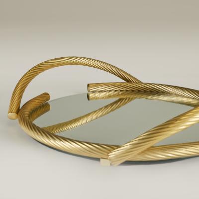 Dimart 1980s Gold Italian mirrored circular rope tray by Dimart