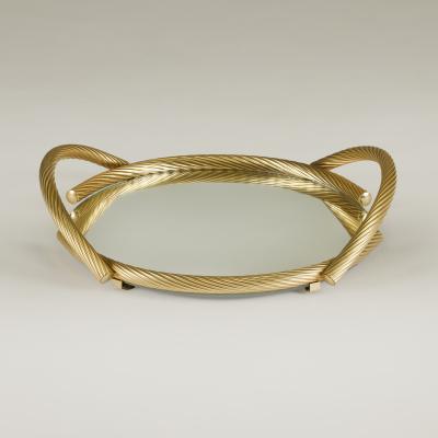  Dimart 1980s Gold Italian mirrored circular rope tray by Dimart