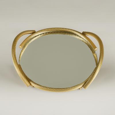  Dimart 1980s Gold Italian mirrored circular rope tray by Dimart