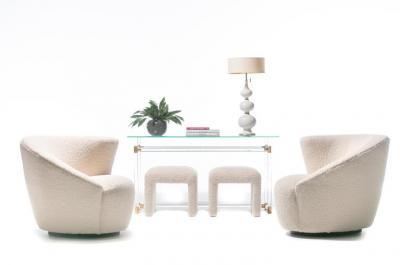  Directional PAIR OF WATERFALL BENCHES IN IVORY BOUCL BY DIRECTIONAL CIRCA 1970S