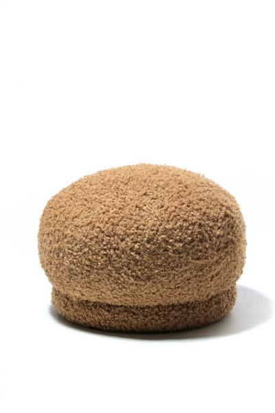  Directional Pair of Directional Post Modern Poufs Ottomans in Curly Camel Teddy Bear Fabric