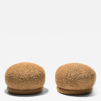  Directional Pair of Directional Post Modern Poufs Ottomans in Curly Camel Teddy Bear Fabric