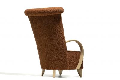  Directional Pair of High Back Directional Armchairs in Caf Boucl with Bleached Wood Arms