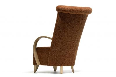  Directional Pair of High Back Directional Armchairs in Caf Boucl with Bleached Wood Arms