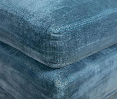  Directional Pair of Large Blue Velvet Ottomans by Directional
