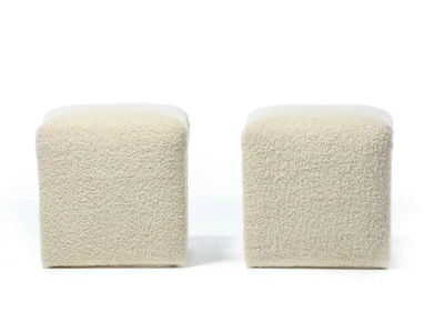  Directional Pair of Waterfall Benches Newly Upholstered in Ivory White Boucl circa 1970s