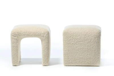  Directional Pair of Waterfall Benches Newly Upholstered in Ivory White Boucl circa 1970s