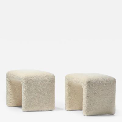  Directional Pair of Waterfall Benches Newly Upholstered in Ivory White Boucl circa 1970s